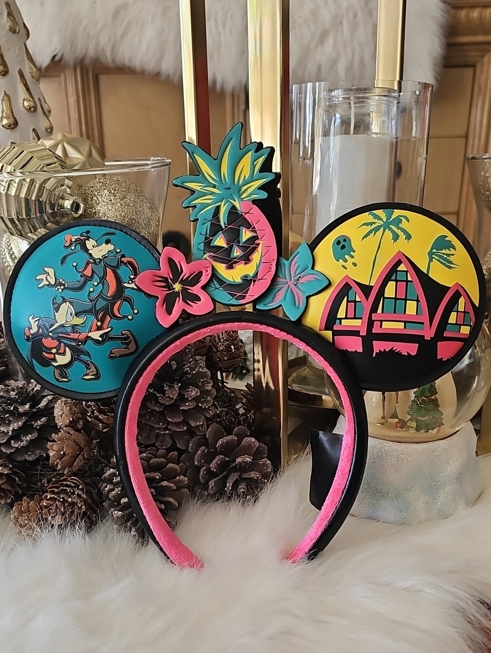 Disney Tropical Pineapple & Hibiscus Ear Headband in Teal and Pink Aulani Hawaii